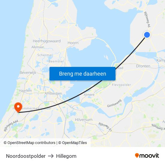Noordoostpolder to Hillegom map