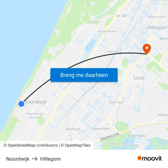 Noordwijk to Hillegom map