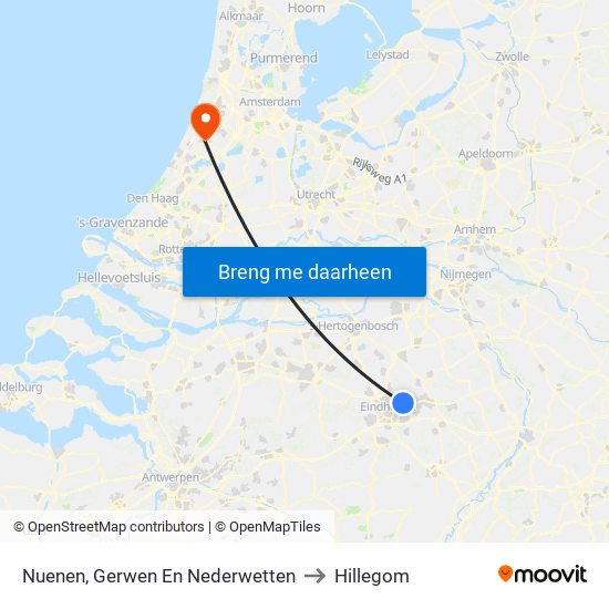 Nuenen, Gerwen En Nederwetten to Hillegom map