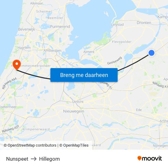 Nunspeet to Hillegom map