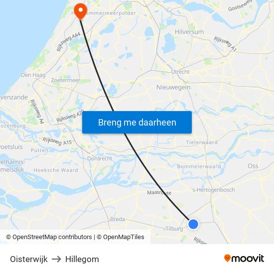 Oisterwijk to Hillegom map