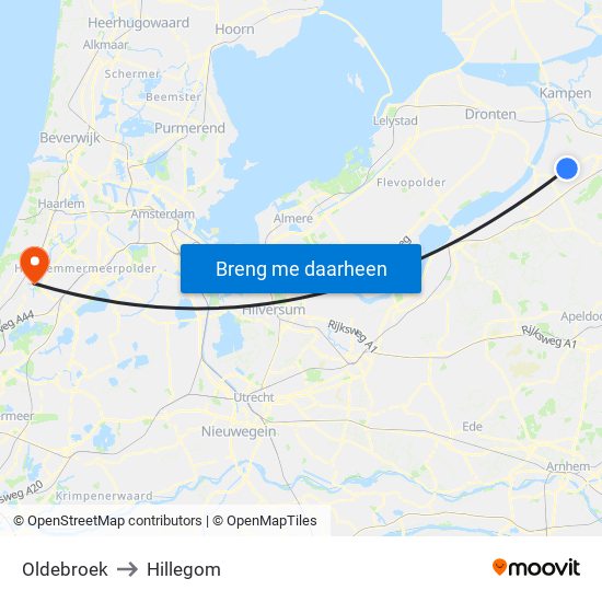 Oldebroek to Hillegom map