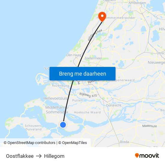 Oostflakkee to Hillegom map