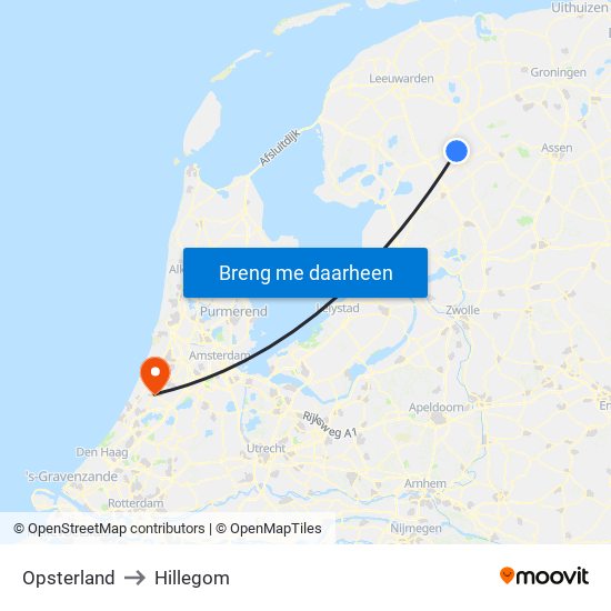 Opsterland to Hillegom map