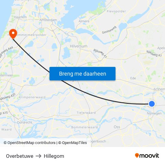 Overbetuwe to Hillegom map