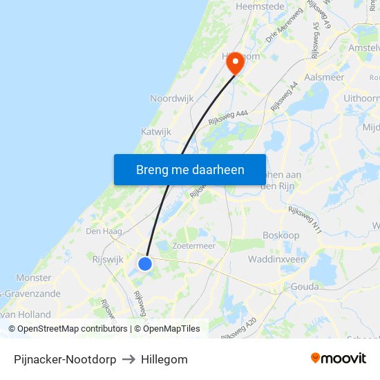 Pijnacker-Nootdorp to Hillegom map