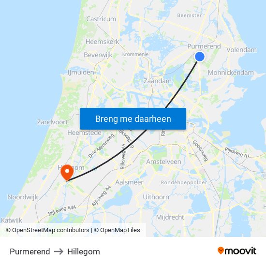 Purmerend to Hillegom map