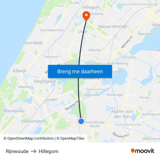 Rijnwoude to Hillegom map