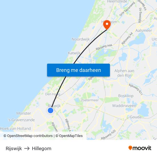 Rijswijk to Hillegom map