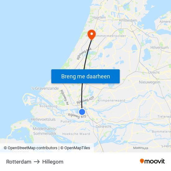 Rotterdam to Hillegom map