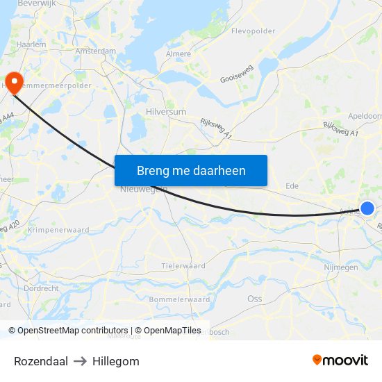 Rozendaal to Hillegom map
