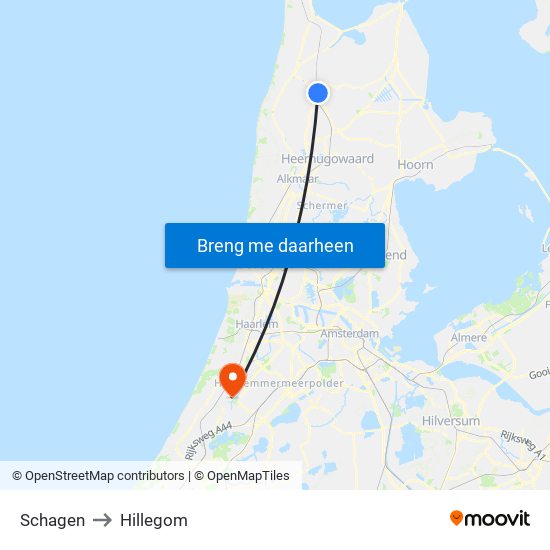 Schagen to Hillegom map