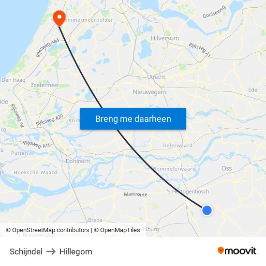 Schijndel to Hillegom map