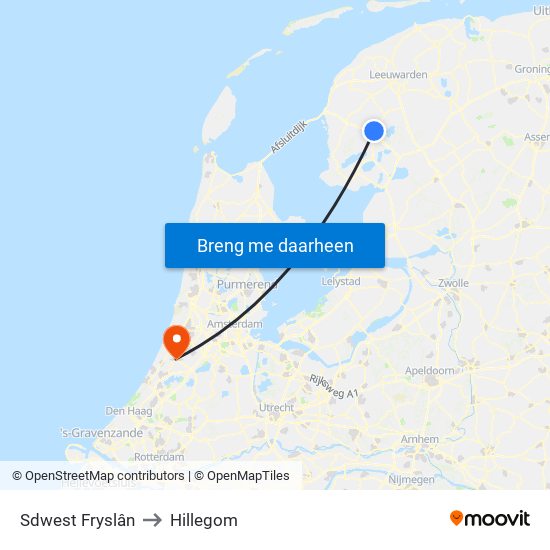 Sdwest Fryslân to Hillegom map