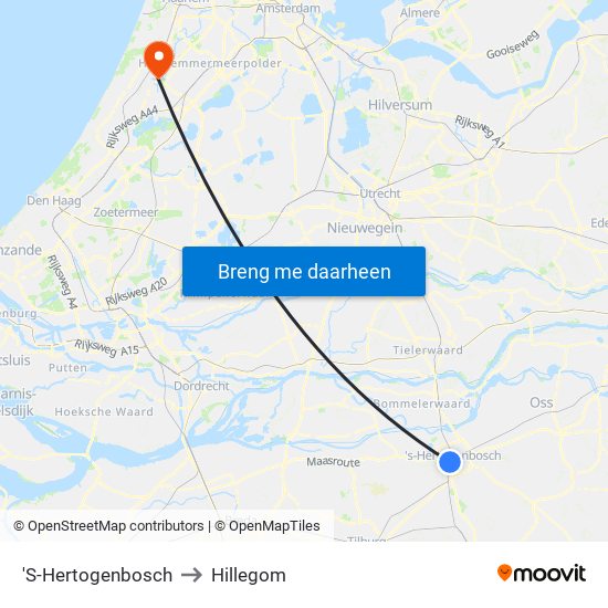 'S-Hertogenbosch to Hillegom map