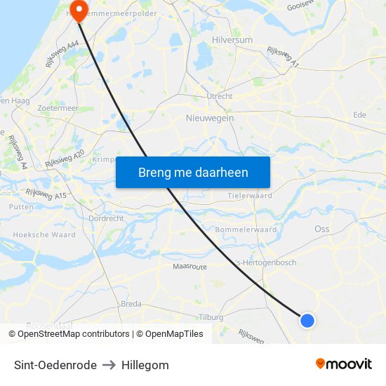 Sint-Oedenrode to Hillegom map