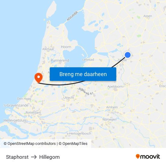 Staphorst to Hillegom map