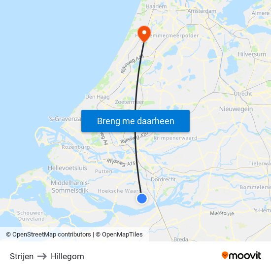 Strijen to Hillegom map