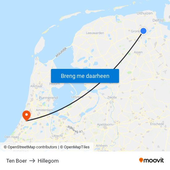 Ten Boer to Hillegom map