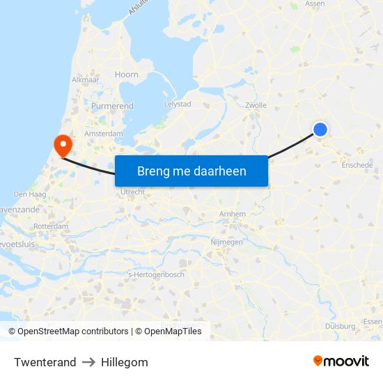 Twenterand to Hillegom map