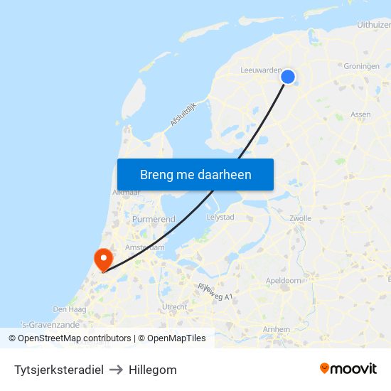 Tytsjerksteradiel to Hillegom map