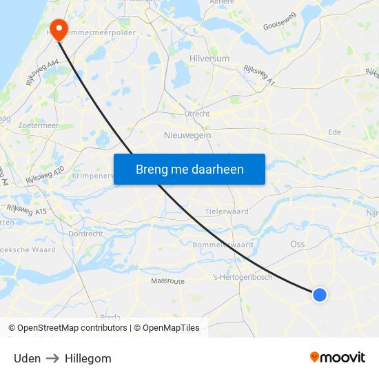 Uden to Hillegom map