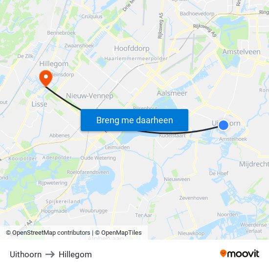 Uithoorn to Hillegom map