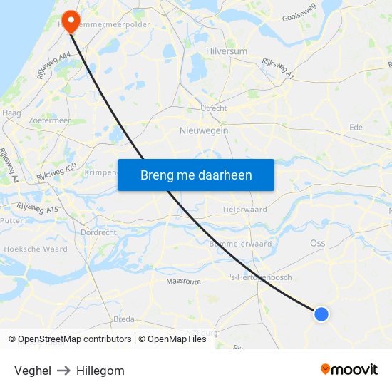 Veghel to Hillegom map