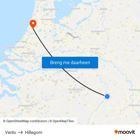 Venlo to Hillegom map