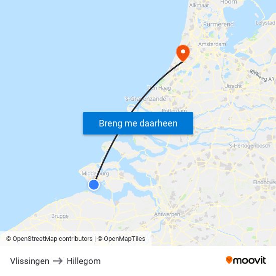 Vlissingen to Hillegom map