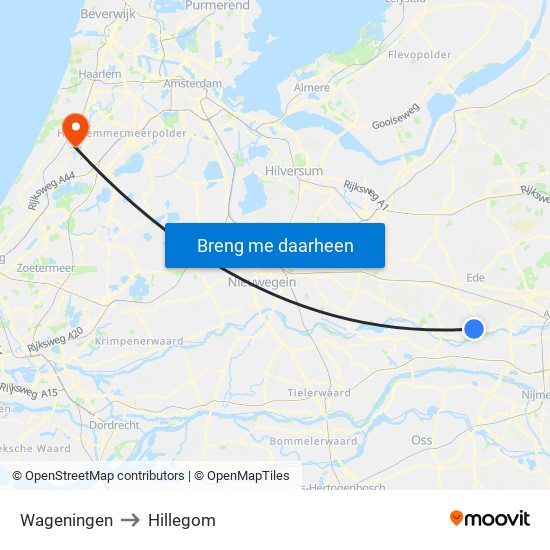 Wageningen to Hillegom map