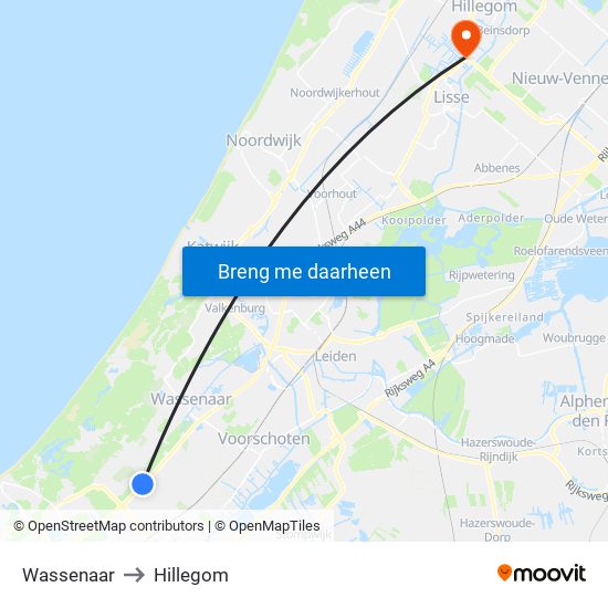 Wassenaar to Hillegom map