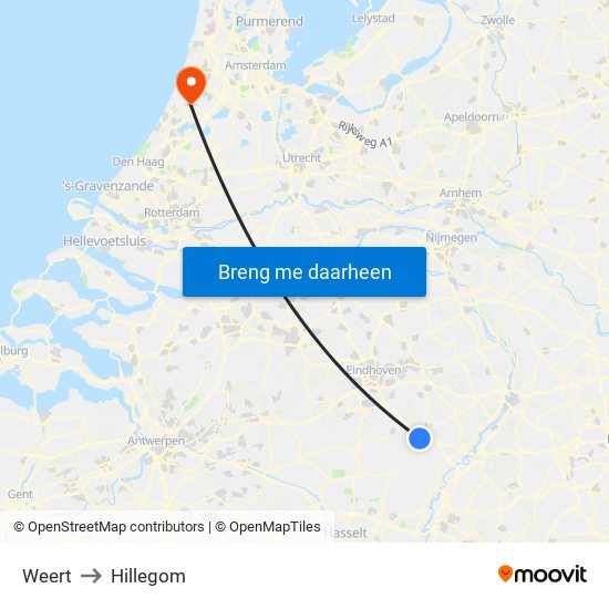 Weert to Hillegom map