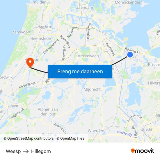 Weesp to Hillegom map