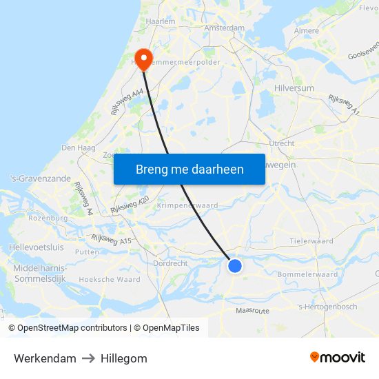 Werkendam to Hillegom map