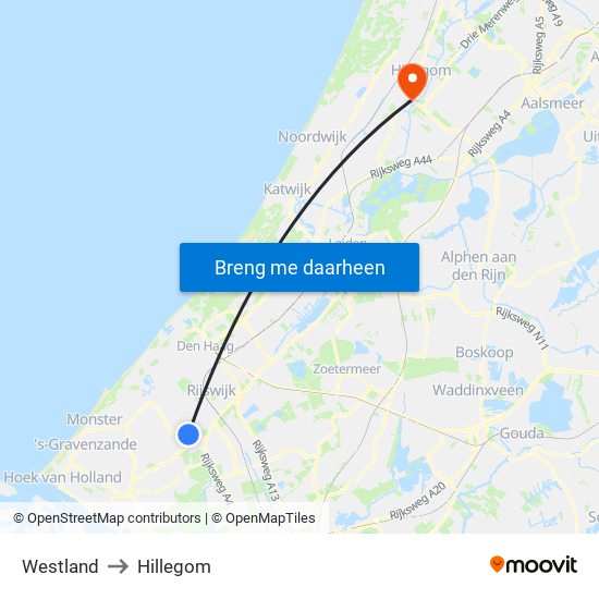 Westland to Hillegom map