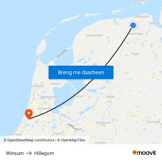 Winsum to Hillegom map