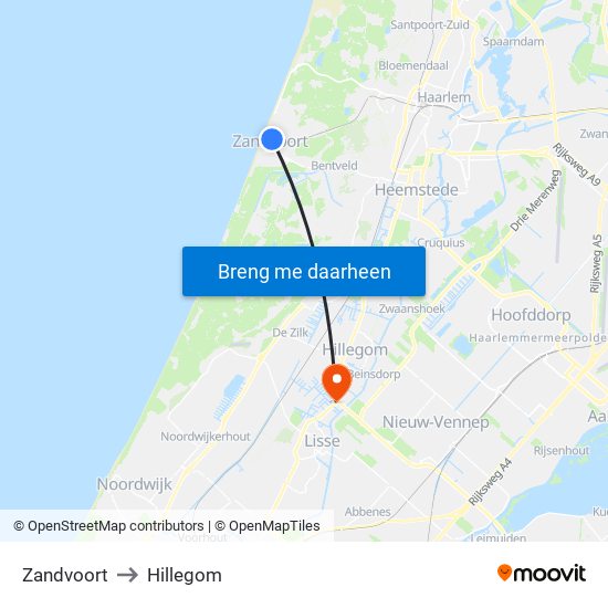 Zandvoort to Hillegom map