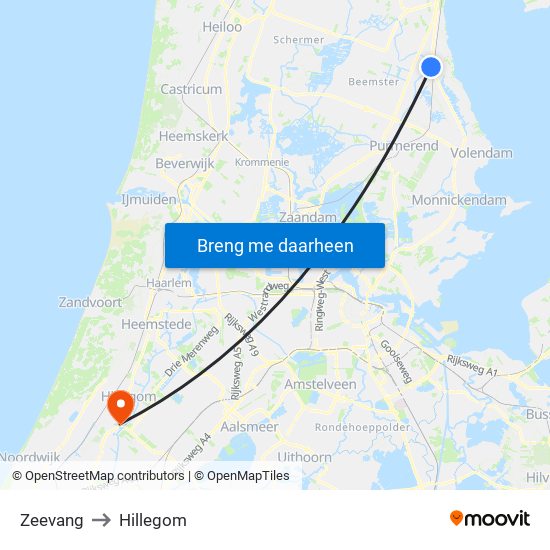Zeevang to Hillegom map