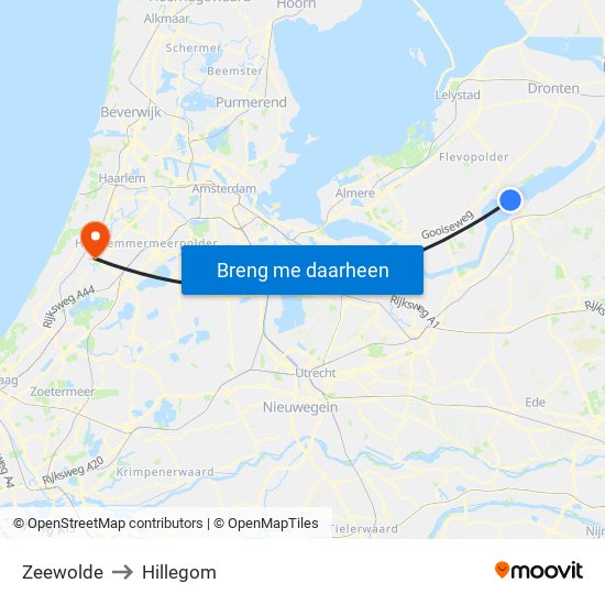 Zeewolde to Hillegom map