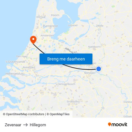 Zevenaar to Hillegom map
