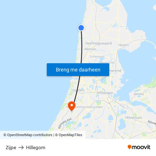 Zijpe to Hillegom map