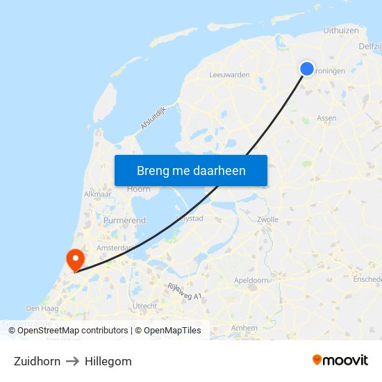 Zuidhorn to Hillegom map