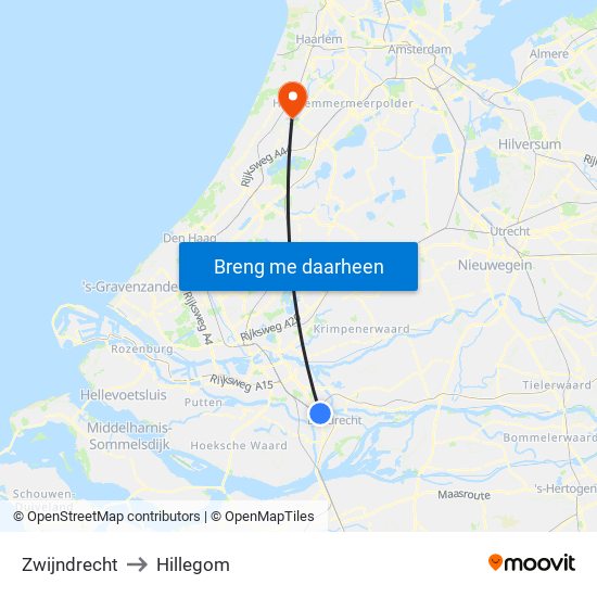 Zwijndrecht to Hillegom map