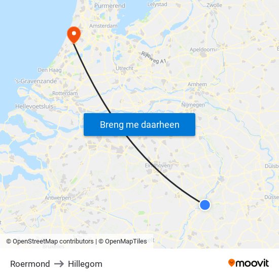 Roermond to Hillegom map