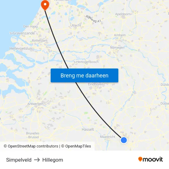 Simpelveld to Hillegom map