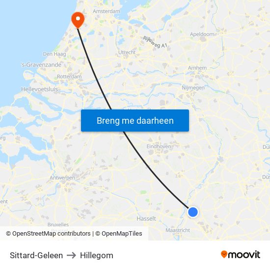 Sittard-Geleen to Hillegom map