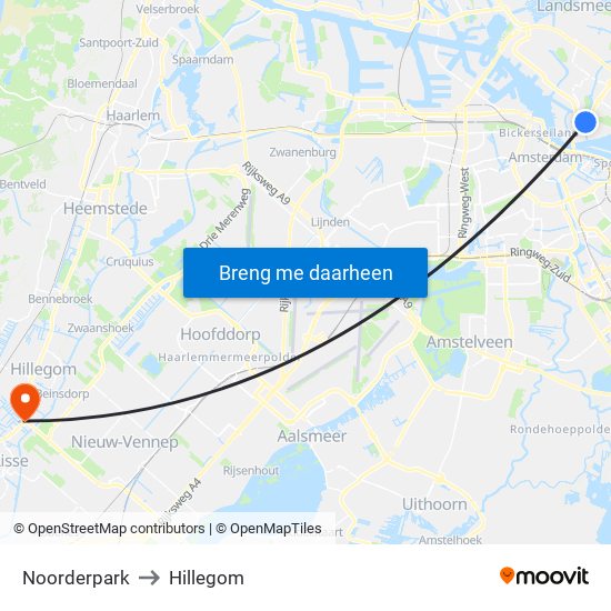 Noorderpark to Hillegom map