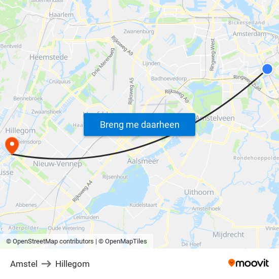 Amstel to Hillegom map