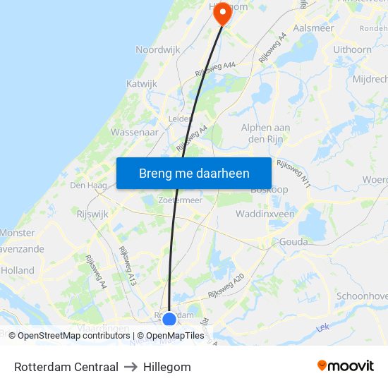 Rotterdam Centraal to Hillegom map